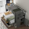Twin Over Twin/Full Size Bunk Bed With Storage Shelves Drawers, Wooden Stairway Bunkbed Bed Frame With Convertible Bottom Beds For Kids Teens Bedroom - 3 of 4