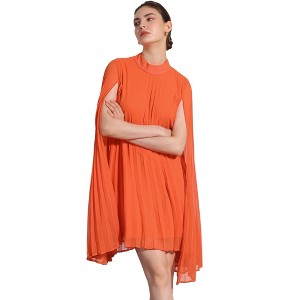Allegra K Women's Loose Flowy Cloak Sleeve Cape Pleated Chiffon Dress - 1 of 4