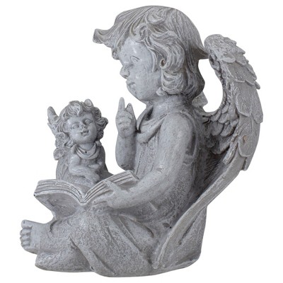 Distressed Gray Cherub Angels Reading Book Garden Statue