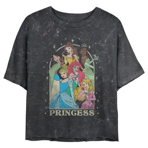 Juniors Womens Disney Princess Arch Mineral Wash Crop T-Shirt - 1 of 4