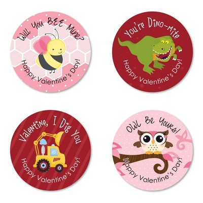 Big Dot of Happiness Valentine's Day - Assorted Valentine's Day Party Circle Sticker Pack - Set of 24