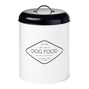 Amici Pet Buster Dog Food Metal Treat Storage Canister, 8.5 qt,White w/ Black Lid - 1 of 4