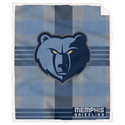 NBA Memphis Grizzlies Plaid Steel Royal Plush Faux Shearling Blanket