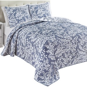 Collections Etc Jacquard Textured Leaf Design Reversible Bedspread - 1 of 3