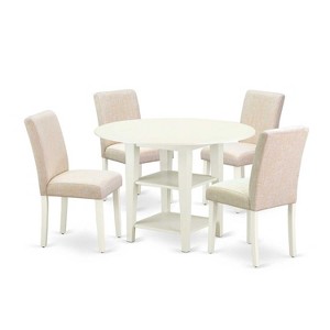 Coastal Cottage Dining Set - 5pc Round Table & 4 Chairs - 20/42 Inch Table - Linen Beige Fabric - 1 of 4