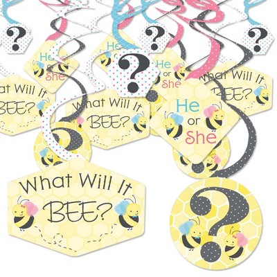 Big Dot of Happiness What Will it Bee - Gender Reveal Hanging Decor - Party Decoration Swirls - Set of 40