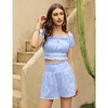 Women's Two-Piece Casual Set Off-Shoulder Ruffle Crop Top and Elastic High-Waisted Shorts Light Blue S - 2 of 4