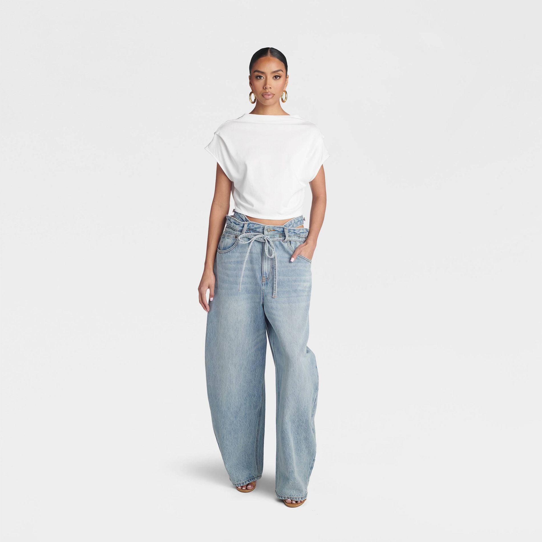 KBB by KAHLANA Women's High Waisted 'The Cut Out Paper Bag Jeans'