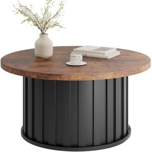 Round Coffee Table, Mid Century Modern Coffee Table with Metal Base, 31.9" Fluted Center Table for Living Room, Home Small Space, Apartment - 1 of 4