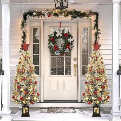 4.5ft Artificial Christmas Tree，Prelit Christmas Tree Design with 300 Warm White Lights, and Vintage Potted Base, Perfect for Home,Party Decoration