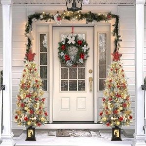 4.5ft Artificial Christmas Tree，Prelit Christmas Tree Design with 300 Warm White Lights, and Vintage Potted Base, Perfect for Home,Party Decoration - 1 of 4