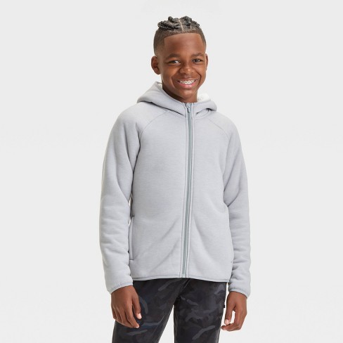 Grey hooded fleece sale