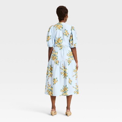 Women’s Short Sleeve Wrap Tie Tier Midi Empire Waist Dress – A