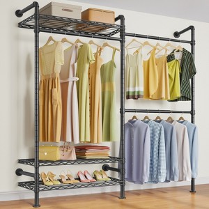 Timate F2 Industrial Pipe Clothes Rack Wall Mounted Clothing Rack, Expandable Garment Rack Heavy Duty Wardrobe Closet, Industrial Closet Kit - 1 of 4