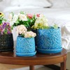 KTMBDW Ceramic Planter Pot Set of 2, Modern Flowerpot with Drainage Hole and Saucer, Embossed Leaf Design Flowerpot for Patio, Garden - 3 of 4
