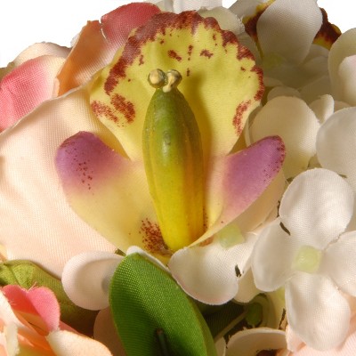 14" Pink Silk Hydrangea, Rose and Dahlia Floral Arrangement