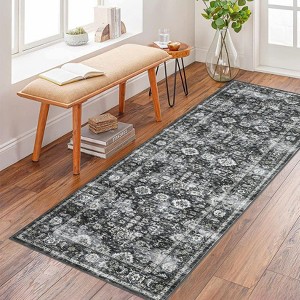 Area Rug, Home Decor Washable Vintage Distressed Floral Rug - Non-Slip Ultra-Thin (0.2in) Stain Resistant Carpet - 1 of 4