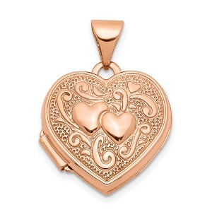 Black Bow Jewelry 14k Rose Gold 15mm Double Design Heart Shaped Locket - 1 of 4