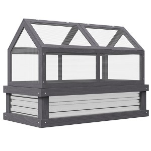 Outsunny Raised Garden Bed with Polycarbonate Greenhouse, Garden Wooden Cold Frame Greenhouse Flower Planter Protection, 48"x24"x32" - 1 of 4