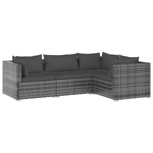 vidaXL 4-Piece Patio Lounge Set - Outdoor Weatherproof Furniture with Cushions - Poly Rattan/Steel/Plastic - Modular Design - Gray/Anthracite - 1 of 4