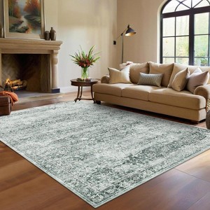 Boho Area Rug, Machine Washable Vintage Distressed Soft Low-Pile Carpet, Non-Slip Non-Shedding Floor Rug for Bedroom, Dining, Living Room - 1 of 4