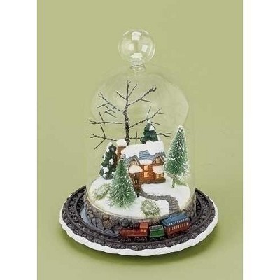 Roman 8" Clear LED Light Rotating Train and Winter Scene Christmas Tabletop Decor