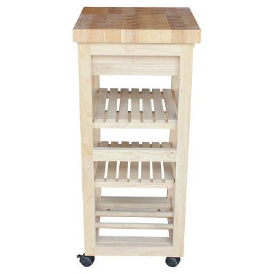 Solid Wood Unfinished Butcher Block Kitchen Cart with Wine Storage