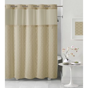 Mosaic Embroidery Shower Curtain with Peva Liner Taupe - Hookless, Brown