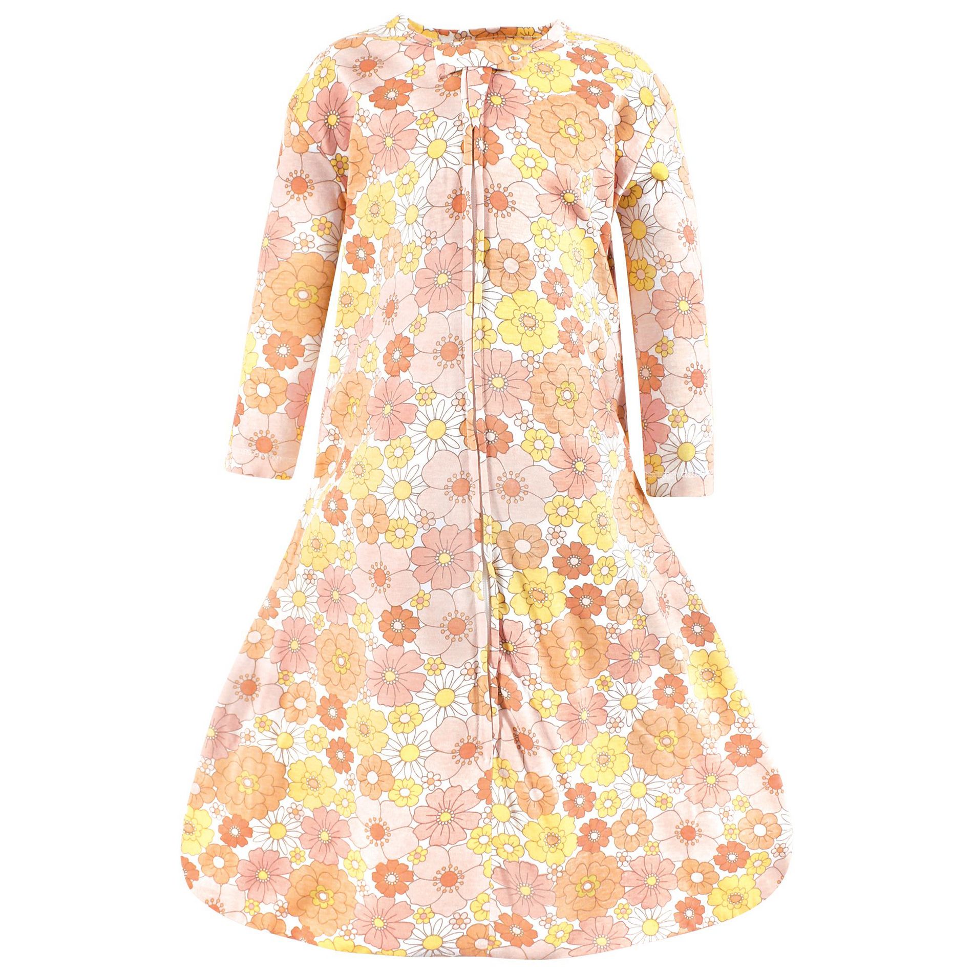 Hudson Baby Infant Girl Long Sleeve Cotton Jersey Sleeping Bag, Sack, Blanket, Peace Love and Flowers, 0-6 Months