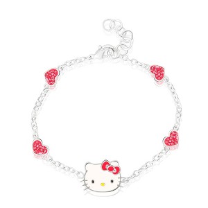 Sanrio Hello Kitty Officially Licensed Authentic Silver Plated Bracelet with Flowers or Hearts and Crystals - 6.5 + 1" - 1 of 4