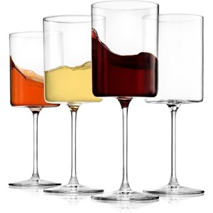 BENETI Square Wine Glasses Set of 4, Modern Long Stem 14oz Glass Set, Handmade in Europe - 1 of 4