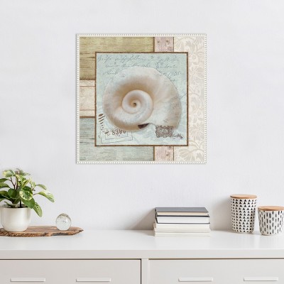 Nautical Seashell Beaded Framed Canvas Wall Art