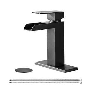 DOMETOUR Waterfall Bathroom Faucet Black Single Handle Sink Faucet with Deck Plate & Pop Up Drain Matte Black - 1 of 4