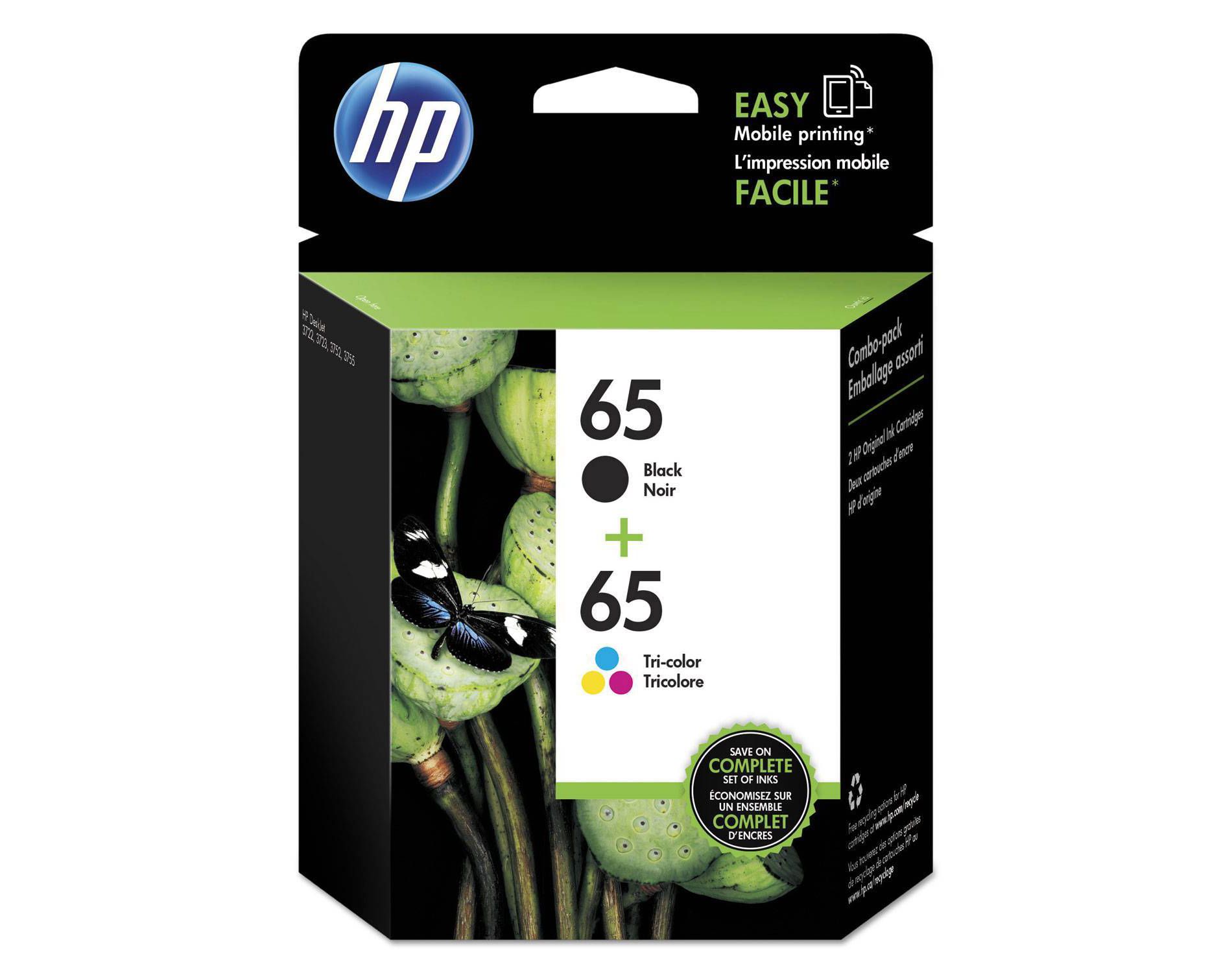 HP 65 Color Combo Pack Ink - Black ( T0A36AN#14): Standard Yield Printer Ink Cartridges