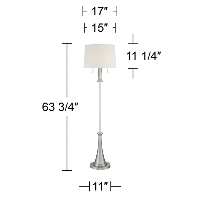 360 Lighting Karl Modern Floor Lamp Standing 63 3/4" Tall Brushed Nickel Metal White Tapered Drum Shade for Living Room House Bedroom Office Family, 4 of 10
