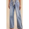 Women's Waist Strap Detail Stretch Side Slit Wide Leg Jean - AnnieWear - 3 of 3