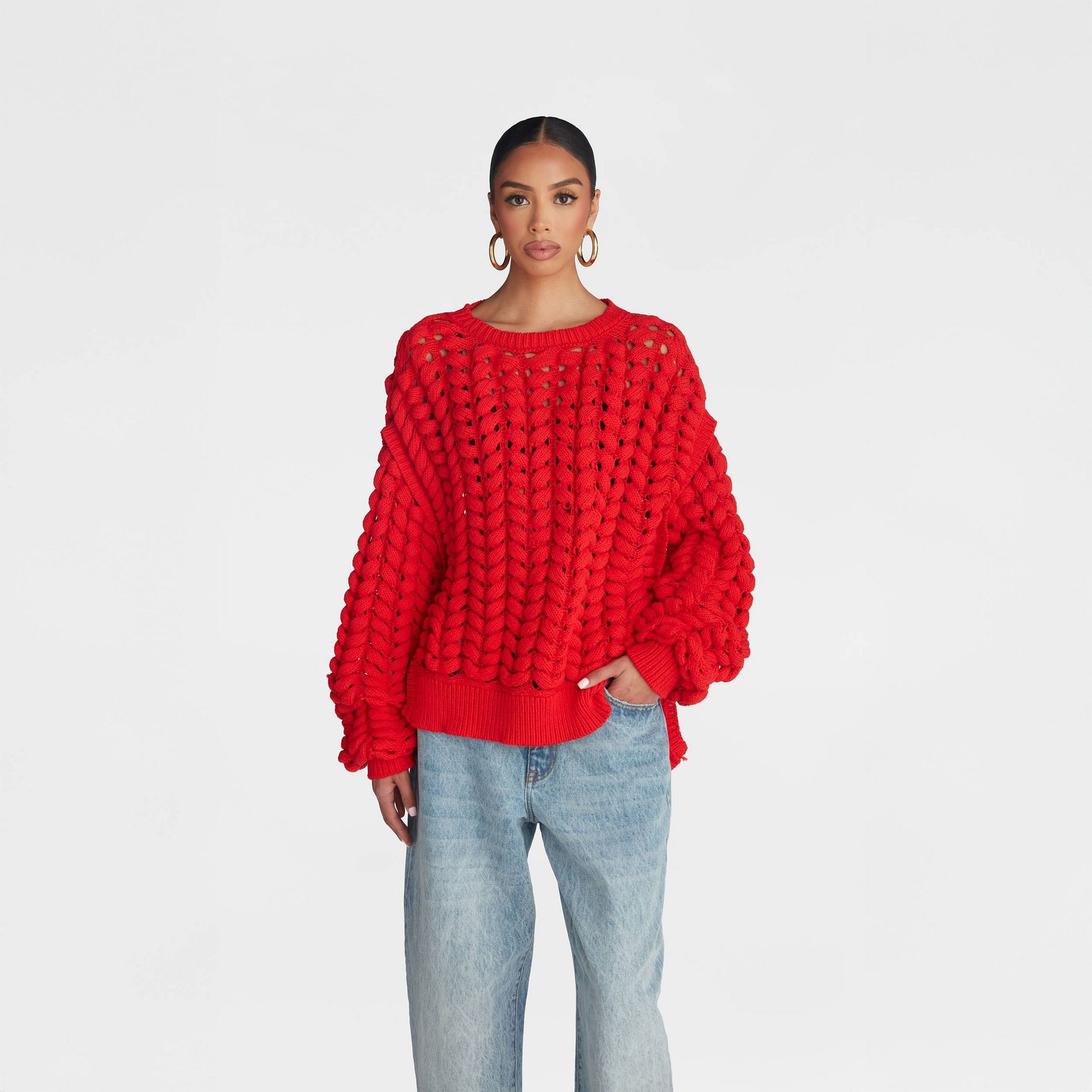 KBB by KAHLANA Women's Pullover Sweater 'The Chunky Knit Crew'
