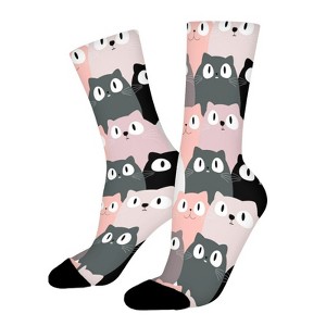 Pink White Cat Women Printed Crew Socks Funny Funky Socks Soft Polyester Novelty Gifts for Artists Men - 1 of 1
