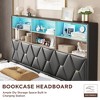 Upholstered Platform Bed Frame with Lift Up Storage & Bookcase Storage Headboard - 3 of 4