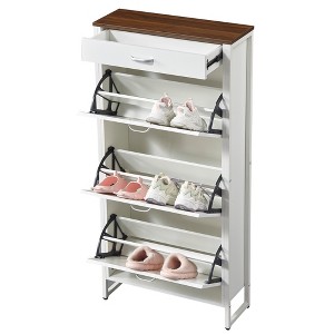 Shoe Cabinet With 3 Flip Drawers And 1 Pulling Drawer, Slim Floor Standing Storage Racks, Hidden Narrow Shoe Organizers For Front Door Entryway White - 1 of 4