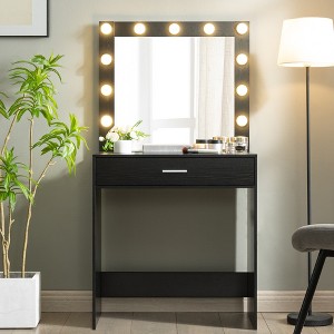 Vanity Desk With Mirror, Makeup Table Desk With Drawer, 3 Lighting Modes Adjustable Brightness Vanity Makeup Table For Small Space Home Living Room - 1 of 4