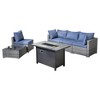 Venice 6pc Wicker Outdoor Patio Furniture Set Conversation Sofa with a Metal Fire Pit and Cushions - 2 of 4