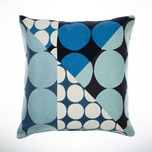 20" Blue and Ivory Geometric Cotton Throw Pillow  With Embroidery - 1 of 4