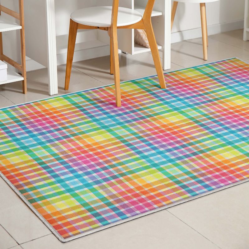 Crayola Multi Plaid Multicolor Area Rug by Well Woven, 3 of 9