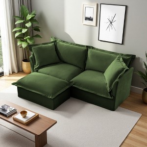 83.4" Chenille Slipcovered L-Shaped Modular Sectional Sofa with French Edges & Removable Covers - 1 of 4