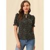 INSPIRE CHIC Women's Ruffle Tie Neck Short Sleeve Floral Blouse Top - 4 of 4