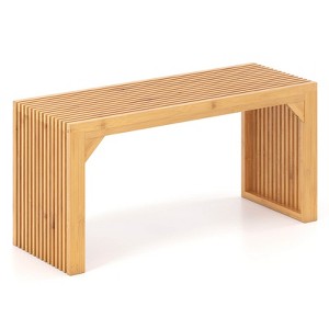 Costway 1/2 PCS Bamboo Dining Bench 36” Long Entryway Bench Indoor Outdoor Solid Wood Bench - 1 of 4