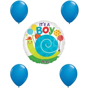 LOONBALLOON Birthday Balloons - 18″ It's A BOY Snail with 4 Blue Latex Set: Adorable Décor for Baby Boy Celebrations - 1 of 1