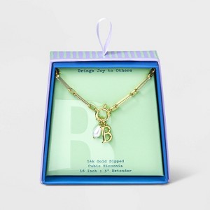 14K Gold Dipped Pearl Charm on Chain Initial Necklace - A New Day Gold - 1 of 4