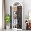 Fredees Arch Display Cabinet with Doors, 76" Tall 6-Tier Bookcase with Adjustable Shelves & 3-Color LED Lights for Collectibles and Office - 3 of 4